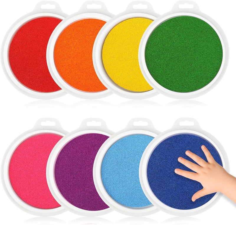 Hoiny 8 Colors 7" Large Ink Pads, Safe & Washable Stamp Pads for Kids, Vibrant Craft Ink Pad for Handprint & Footprint Art, Finger Painting, Card Making DIY Crafting, Paper, Wood, Fabric - Image 1